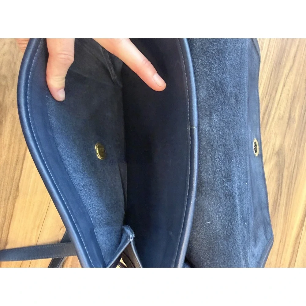 Vintage Coach 9812 Ridgefield Bag Navy Blue Glovetanned Leather Turn Lock USA